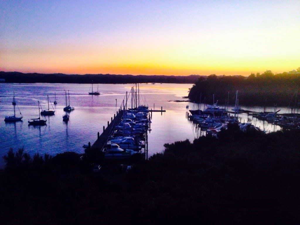 Sunset over Kerikeri Cruising Club's marina - as seen from the clubhouse restaurant.